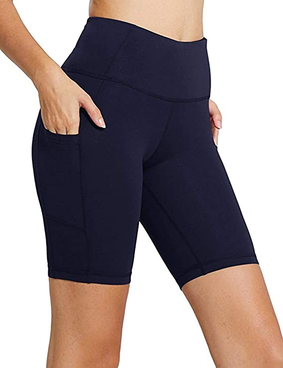 Sudawave Women's 8" High Waist Tummy Control Workout Yoga Shorts with Side Pockets