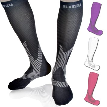Blitzu Compression Socks, Men and Women Performance Stockings. Medical Grade Graduated Leg Support, Recovery, and Relief. Improves Circulation, Prevent Swelling, Shin Splints, Calf Pain & DVT, Best For Airplane Flight, Travel, Diabetics, & Arthritis