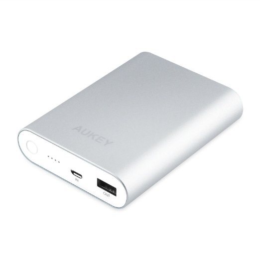 Aukey Quick Charge 2.0 10000mAh Portable External Battery Fast Charger (16.2W / 5V 9V 12V Supported, Quick Output) for S6, S6 Edge - Silver