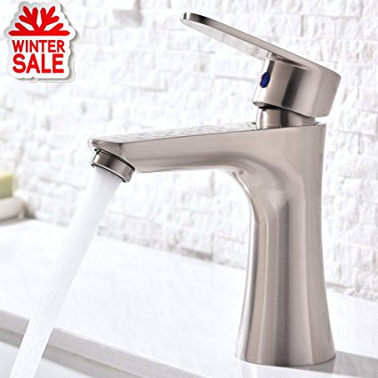 Stainless Steel Single Handle Bathroom Vanity Sink Faucet, Brushed Nickel