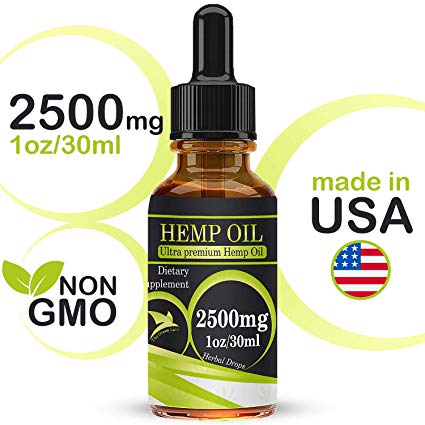 Organic Hemp Seed Oil Drops 2500mg, Full Spectrum, 100% Pure, Natural, CO2 Extracted Herbal Oil, Anti-inflammatory, Help Relieve Pain, Stress and Anxiety, 30ml