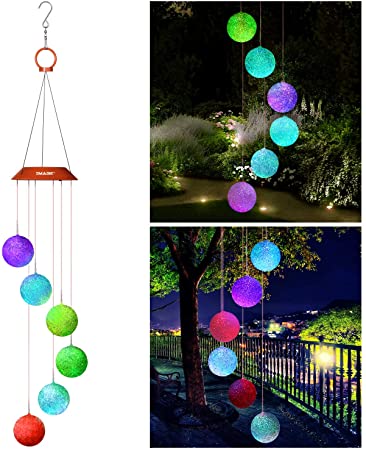IMAGE Wind Chimes Solar Wind Chimes Snow Ball Color Changing LED Light Waterproof Lights with Six Balls Wind Chimes Outdoor for Home Party Festival Patio Yard Garden Decoration