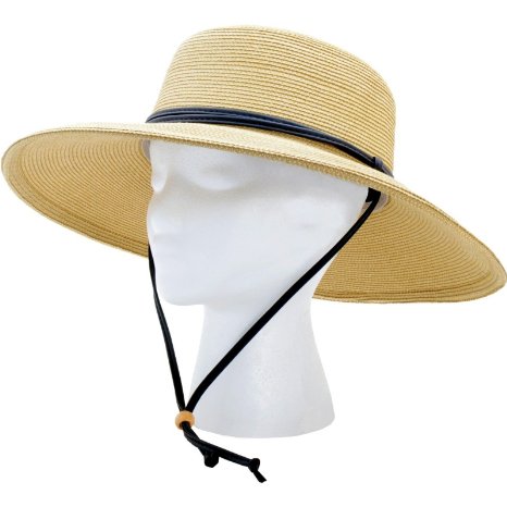 Sloggers 442LB01 Women's  Wide Brim Braided Sun Hat with Wind Lanyard - Light Brown - Rated UPF 50   Maximum Sun Protection