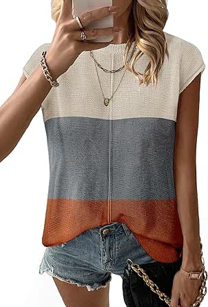 Zeagoo Women's Cap Sleeve Sweater Vest Crew Neck Sleeveless Casual Knit Tops 2024 Summer Clothes S-XXL