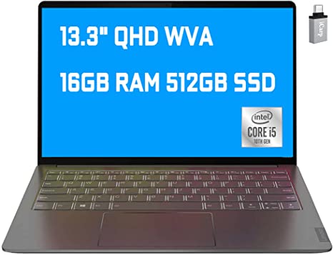 Flagship 2021 Lenovo IdeaPad S540 Business Laptop 13.3" QHD WVA Display 10th Gen Intel 4-Core i5-10210U (Beats i7-8665U) 16GB RAM 512GB SSD Backlit KB Wifi6 USB-C Dolby Win10   iCarp USB-C Adapter