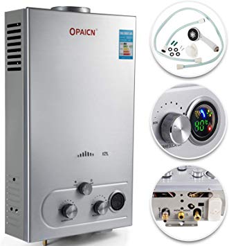 VEVOR Natural Gas Hot Water Heater 12L Tankless Instant Boiler 3.2GPM Liquefied Natural Gas Water Heater 24KW Stainless Steel with Shower Head Wall-Mounted Water Heater