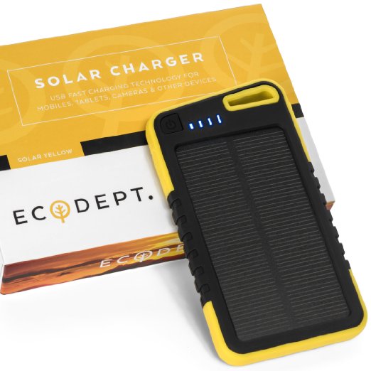 ECOdept Portable Solar Powered Multiple USB Charger - 5000 mAh Battery