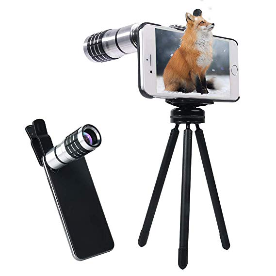 Evershop 10X Professional Telephoto Lens, Zoom Lens Phone Camera Lens Kit with Mini Tripod   Phone Cases for iPhone 5/5S/SE/ 6 6S/ 6 Plus 6S Plus 7/7 Plus (Silver)