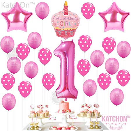 1st Birthday Girl Balloons Set - BONUS - Printable Party Planner and Checklists Included - Perfect for Your Daughter's First Birthday Party