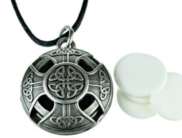 Celtic Cross Pewter Aroma Aromatherapy Essential oil Diffuser Necklace locket Pendant Jewelry