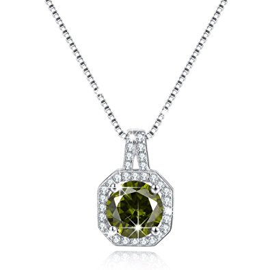 "Happy Birthday" Solitaire Sterling Silver 12 Months Necklace Cubic Zircon Pendant -Valentine's Day Gifts