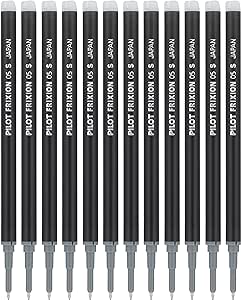 PILOT Pen FriXion Gel Ink Refills for Erasable Pens, Extra-Fine Point, 0.5mm, Black Ink, 12-Pack