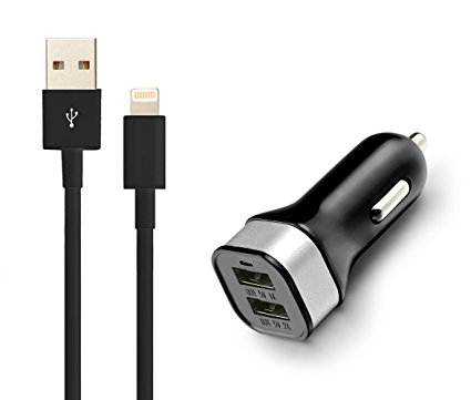 Antopos 3.1 A Car 15 W Dual Port USB Car Charger with 3 Feet 8 Pin Lightning to USB Charging Cable