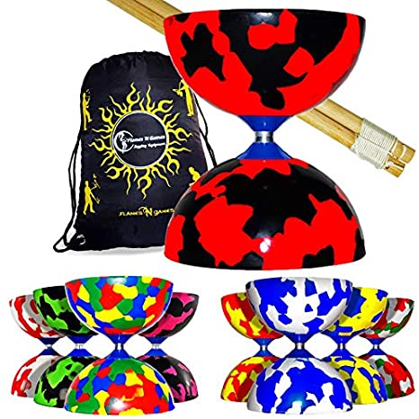 Juggle Dream JESTER Diabolos   Wooden Diabolo Sticks, Diablo String & Travel Bag! Beginner Diabolo Set For Kids & Adults! (Black/Red)