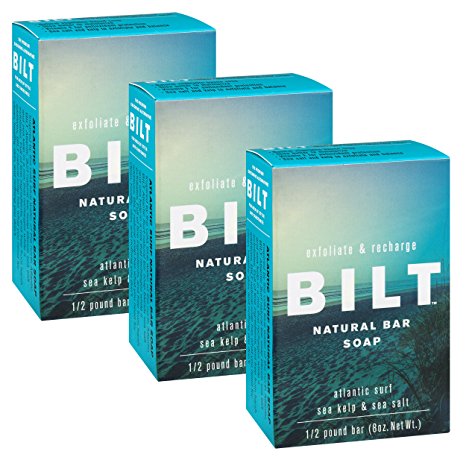 BILT Natural Bar Soap for Men 8 oz, Atlantic Surf "Exfoliate & Recharge" - Sea Salt   Sea Kelp (3 Bars)