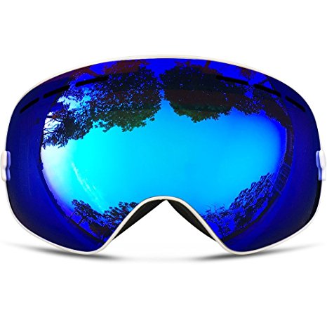 IceHacker Snowmobile Snowboard Skate Ski Goggles with Detachable Lens and Wide Angle Double Lens Anti-fog Big Spherical Professional Unisex Multicolor Snow3100 (White)