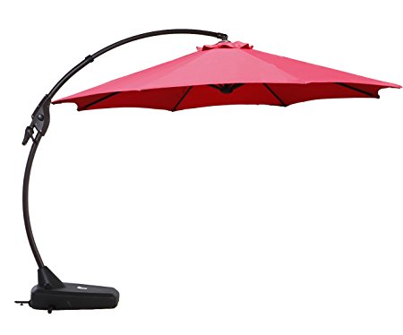 Grand patio Deluxe 11.5 FT Curvy Aluminum Offset Umbrella with Handle and Crank, Banana Style Cantilever Umbrella, 8 Ribs Large Patio Umbrella with Base, Red