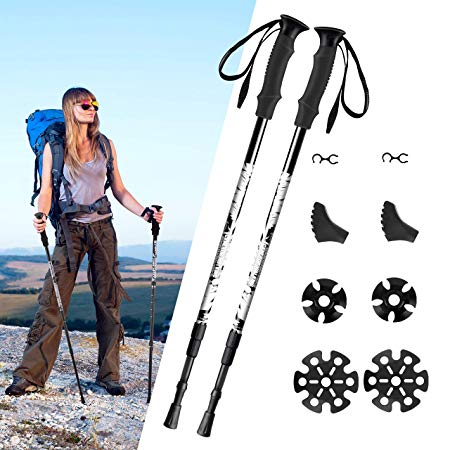 Trekking Poles,[2 Pack]-TOPELEK Collapsible Hiking or Walking Sticks for Man Woman - Strong,Antishock,Lightweight Aluminum 7075 Trekking Poles,Quick Locks,EVA Grip,Adjustable Hiking Poles with All Terrain Accessories and Carry Bag