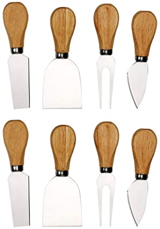 8 Pieces Set Cheese Knives with Wood Handle, Stainless Steel Cheese Slicer Cheese Cutter Cheese Tools