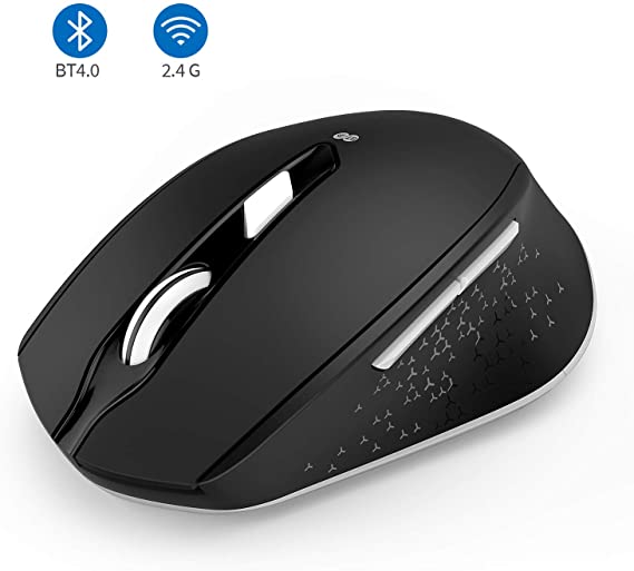 Bluetooth Mouse, Seenda Silent Dual Mode Bluetooth Wireless Mouse, 1000/1600/2400 Adjustable DPI for Mac Computer Laptop, Black
