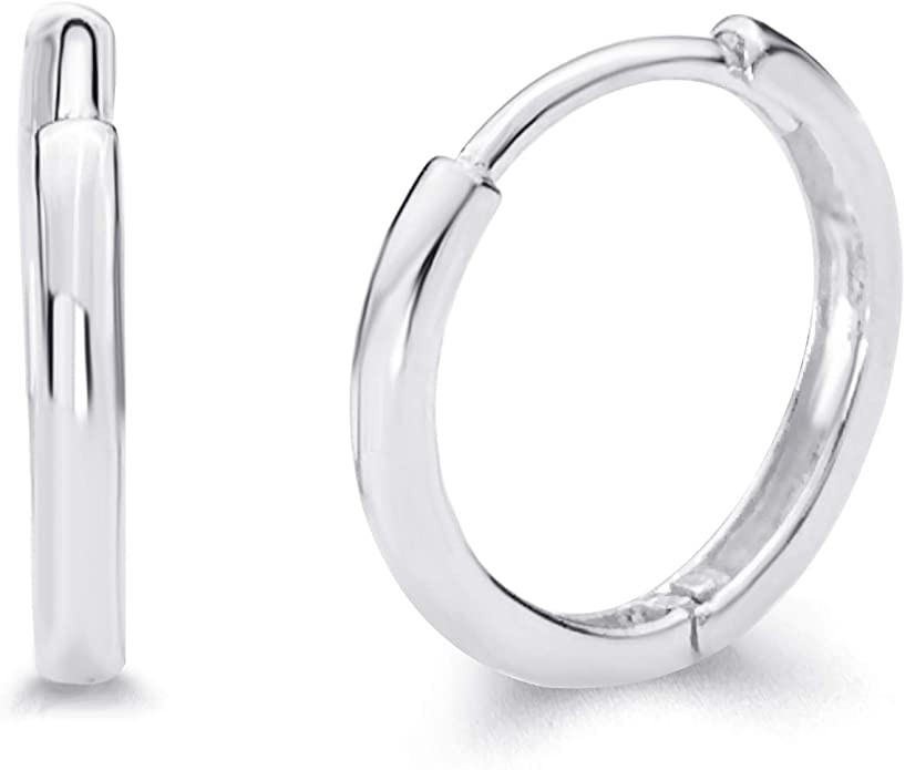 14k White Gold 2mm Thickness Hoop Huggie Earrings - 3 Different Size Available