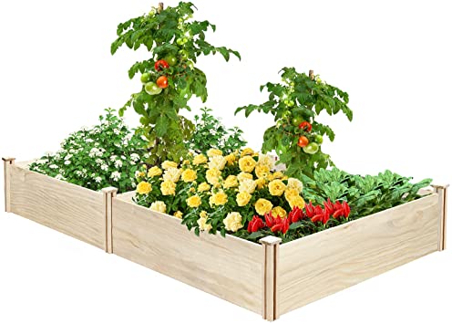 KINGSO Raised Garden Bed Boxes 8×4FT Elevated Wood Garden Planter Box Large Outdoor Wooden Planter Garden Raised Beds Kit for Vegetable Flower Herb Gardening Backyard Patio Natural