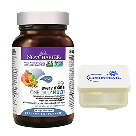 New Chapter Multivitamin for Men 50 Plus - Every Man's One Daily 55  with Fermented Probiotics   Whole Foods   Astaxanthin - 48 Vegetarian Tablets Bundle with a Lumintrail Pill Case