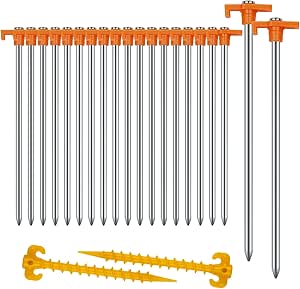 20 2PCS Tent Stakes Heavy Duty Camping Stakes,AVOFOREST 10Inch Non-Rust Metal Tent Pegs Ground Stakes Tent Spikes Camping,Garden,Hiking Orange