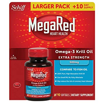 MegaRed Extra Strength Omega 3 Krill Oil 500mg Supplement, 90 Count