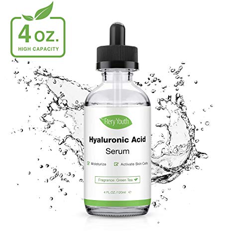 Hyaluronic Acid Serum by Fiery Youth Suitable for All Skin Types-Natural Skin Care With Green Tea Aroma- Anti Aging and Wrinkle/Sunburn Care/Hydrate and Brightening Skin 4 fl.oz