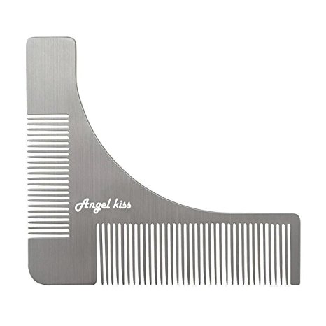 Beard Comb and Shaping Template Tool - Angel Kiss Stainless Steel Beard Styling Tool for Perfect Lines Symmetric Mustache Grooming Style