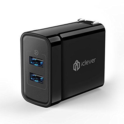 iClever USB Wall Charger BoostCube  24W 4.8A Dual Wall Charger with SmartID Technology, Portable Travel Adapter for iPhone, iPad, External Battery Pack, Bluetooth Speaker and more, Black