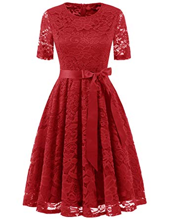 DRESSTELLS DresstellsShort Scoop Bridesmaid Floral Lace Dress Cocktail Formal Swing Dress