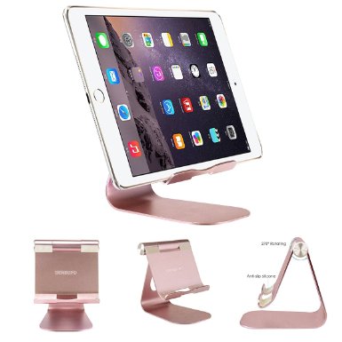 iPad Stand Tablet Holder, Oenbopo Anti-Slip Rotatable Aluminum Tablet Stand Desktop Holder Adjustable Charging Dock for iPad Pro 9.7/12.9 , iPad Air, Samsung Tablet and iPhone Samsung(Rose Gold)