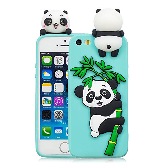 DAMONDY iPhone 5S Case, iPhone 5 Case,iPhone SE Case, 3D Panda Cute Pattern Soft Gel Silicone Slim Design Rubber Skin Thin Protective Cover Phone Case for iPhone 5 5S SE-Light blue