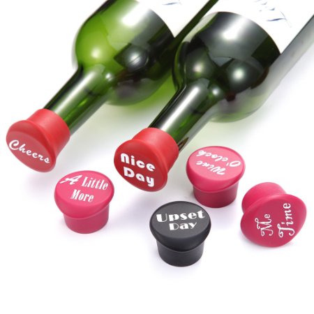 Meluoher 6 Wine Stoppers+ Gift Box--Funny Wine Gift Accessories ,vacuum sealer,100% silicone wine bottle stopper to seal the Personalized ,also as barware & bar stools set of 6 to Preserve Wine and beer .
