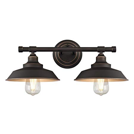 Westinghouse  6354800 Iron Hill Two-Light Indoor Wall Fixture, Oil Rubbed Bronze Finish with Highlights and Metal Shades