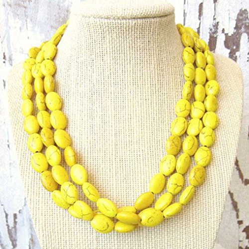 Yellow Turquoise Howlite Triple Strand Beaded Adjustable Necklace