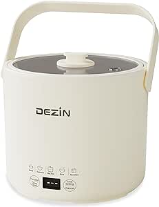 Dezin Mini Rice Cooker 2 Cups Uncooked, 1L Small Ramen Cooker, Portable Travel Electric Pot, Multi-function Non-Stick Electric Cooker, Rice Maker with Timer Delay & Keep Warm Function, Beige