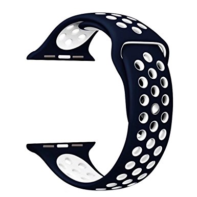 Yearscase for Apple Watch Band 42mm, Soft Silicone Replacement Band for Apple Watch Series 3, Series 2, Series 1, Sport , Edition, S/M Size - Blue / White