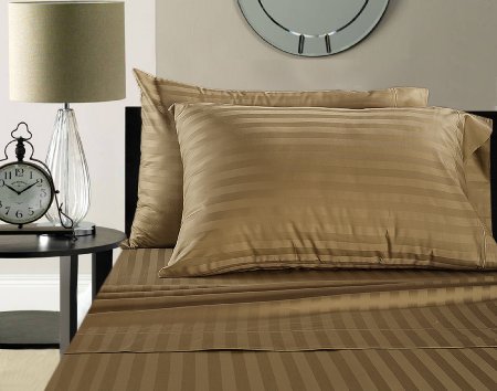 Luxury 100% Supima Cotton Damask Stripe 500 Thread Count Sheet Set (King, Taupe)