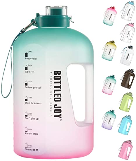 BOTTLED JOY 1 Gallon Water Bottle, BPA Free Large Water Bottle Hydration with Motivational Time Marker Reminder Leak-Proof Drinking Big Water Jug for Camping Sports Workouts and Outdoor Activity