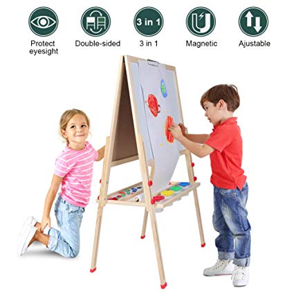 Kids Easel for Two 3 in 1 Children Easel, Children's Paint and Drawing Artist Easel, Height Adjustable Double Sided Easel and Accessories
