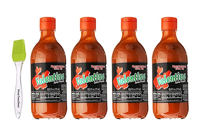 Valentina Black Label (Extra Hot) Hot Sauce 12.5 oz. (Pack of 4) Bundled with a PrimeTime Direct Silicone Basting Brush in a PTD Bag
