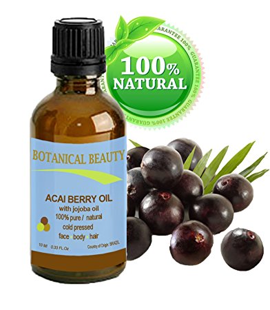 Botanical Beauty ACAI BERRY OIL 100% Pure / Natural / Cold Pressed. For Face, Body And Hair. (10ml / 0.33 Fl.oz.) From Amazon Rainforest. "Number One Superfood For The Skin And Hair."