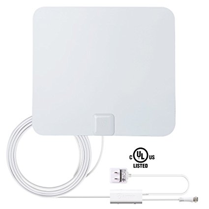 Digital TV Antenna-ANTOP Indoor HDTV Antenna 50 Miles Range with Amplifier, 4G Filter, NOISE-FREE Reception, 10 ft High Performance Coax Cable, Paper Thin, White/Black(AT-100B)