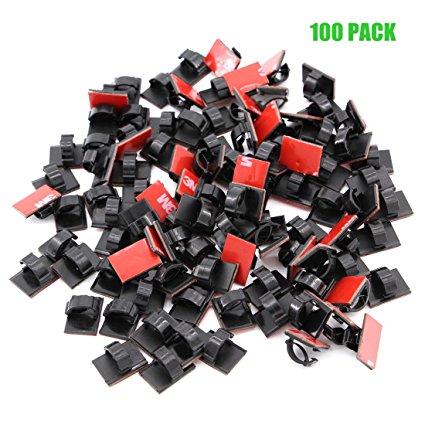 Adhesive Reusable Black Cable Clips 100 Pack – Self Locking Wire Clips Cable Management Wire Holder Drop Cable Clamp Wire Cord - Multi-Purpose in Car, Home, Office and String Lights （Black, 100pcs）