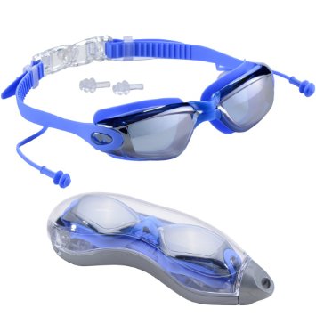 Swimming Goggles - Anti Fog UV Protection Adult Swim Glasses For Men & Women with Free Earplugs