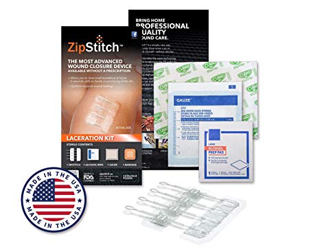 ZipStitch Laceration Kit - Surgical Quality Wound Closure (up to 1.5”) for in-Home Use (No Stitches) - for First Aid Kit, Car Kit, Outdoor/Survival Kit, Travel, Camping, Hunting, Hiking