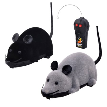 Eugreat  2 Pcs Funny Wireless Remote Control  Mouse Toy Black  and Gray for Cats Dogs Pets Kids